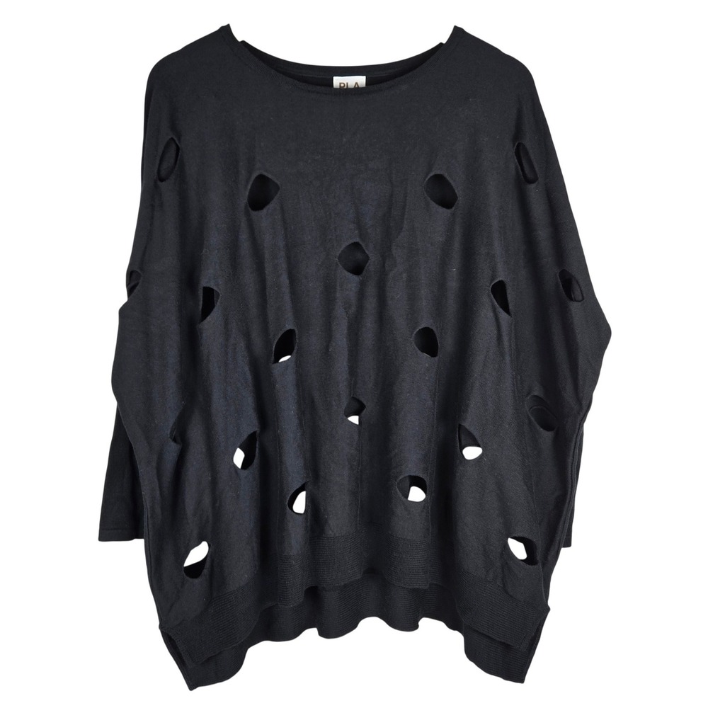 Planet by Lauren G Black Cutout Pima Cotton Modal Oversized Sweater One Size